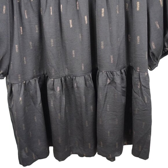 EUC Madewell Black Metallic Jacquard Faux-Wrap Tiered Mini Dress Small - Picture 11 of 12